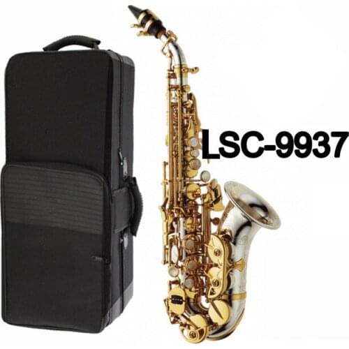 LAIIMAN Top Curved Soprano Saxophone LSC-9937 B Flat Silvering Gold key Sax soprano musical instruments professional with case