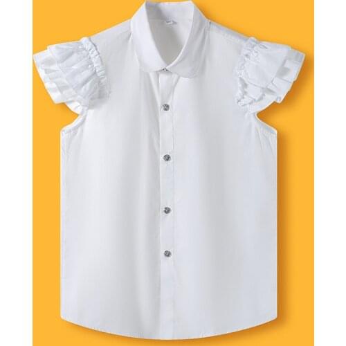 Boys Girls Summer White 100% Cotton Shirt School Kids Formal Performance Blouse Photograph T Shirt For Boys Teenager JK Shirt