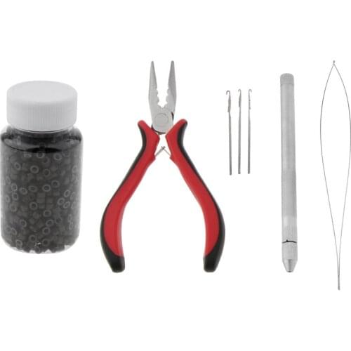 3 Pc Kit for Micro Ring Link Hair and Feather Extensions: Pliers, Loop Threader and silcone rings