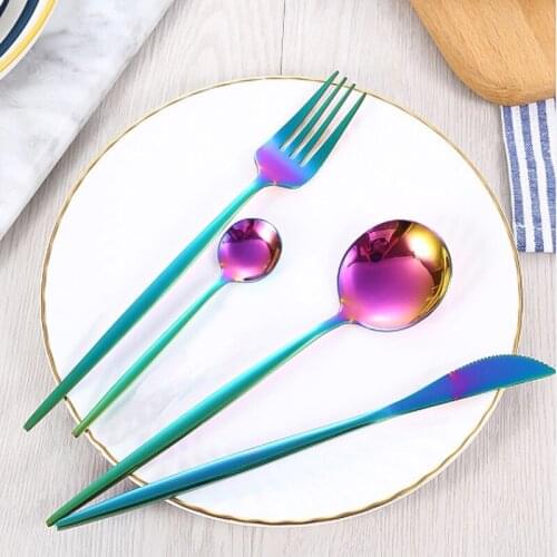 Promotion Dinnerware Set Stainless steel Colorful Rainbow Gold Knife Fork Teaspoon Dishwasher Safe Silverware Set Cutlery Box