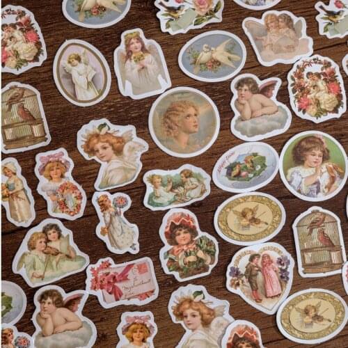 46 Pcs Retro Angel Girls Paper Decal Craft Label Stickers Seal Tags Scrapbooking Diy Home Decor Kawaii Diary Planner