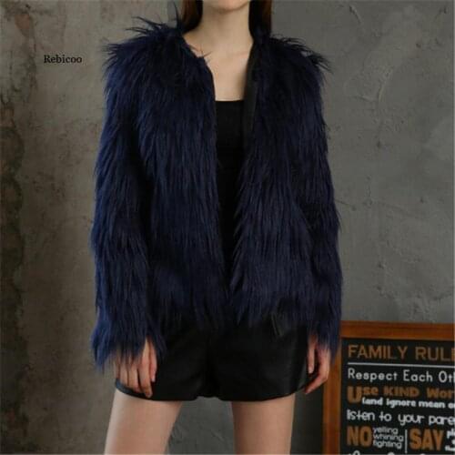 Autumn Winter Women Furry Faux Fur Coat Casual Fluffy Warm Long Sleeve Outerwear Tops Plus Size Hairy Collarless Overcoat