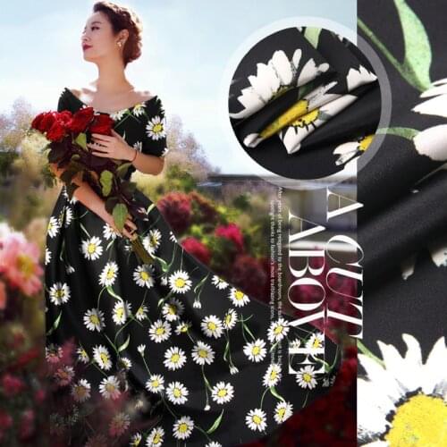 Jennys Story 30 momme weight heavy silk crepe wide cloth silk clothing material [fresh daisies]