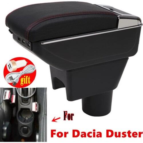 For Dacia Duster Armrest Retrofit parts Interior Storage box 7USB LED Simple installation Car Armrest box