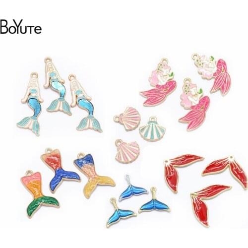 BoYuTe (10 Pieces/Lot )Metal Alloy Colorful Enamel Mermaid Tail Shell Charms Pendant Diy Hand Made Jewelry Accessories