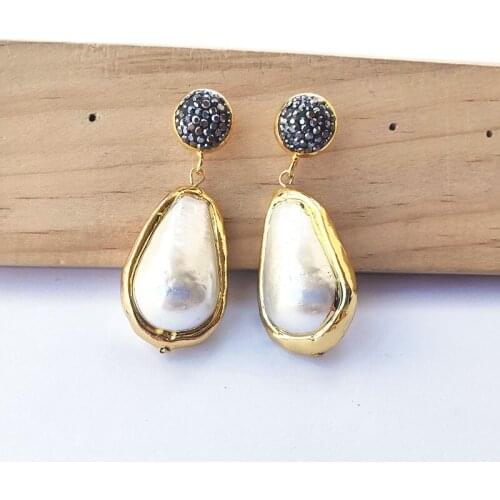 1 Pair Nature Freshwater Pearl Dangle Earrings,Gold Color plated Pearl Earrings For Women Jewelry gift ER855