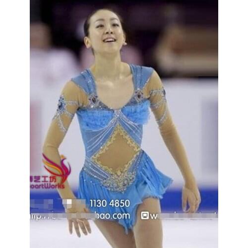 Blue figure skating dress for competition women ice skating dresses custom ice figure clothing free shipping