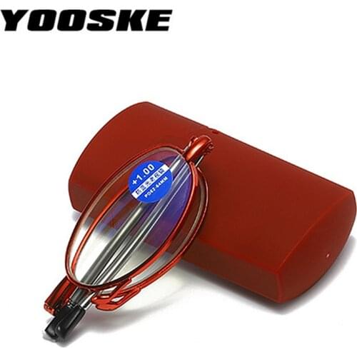 YOOSKE Folding Reading Glasses Women Men Anti-blue Light Presbyopia Glasses Vintage Telescopic legs Portable Eyewear With Box