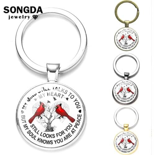 SONGDA Cardinal Memorial Car Keychains Women My Mind Still Talks You Gold Silver Color Vintage Key Holder Valentines Day Gifts