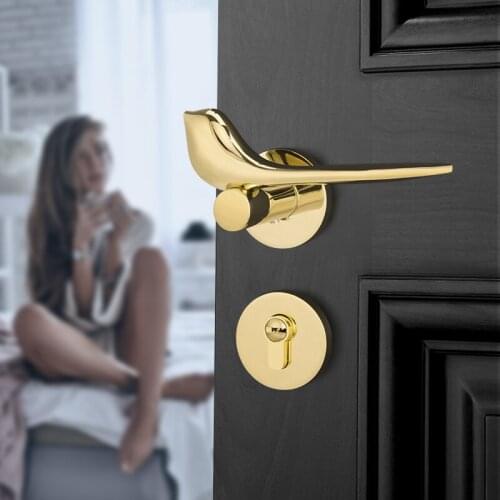 1Set Modern Gold Bird Mute Room Door Lock and Key Handle Fashion Interior Gate Lock Furniture Hardware Popular Type