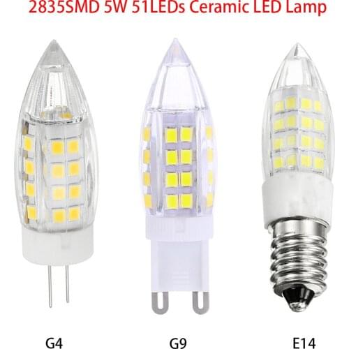 G9 G4 E14 LED Lamp 5W 51LEDs No Flicker Corn Light AC220V 2835SMD Pointed Spotlight Ceramic LED Bulb Replace Halogen Chandelier
