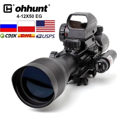 Tactical Ohhunt 4-12X50 Illuminated Rangefinder Reticle Holographic 4 Reticle Sight with Red or Green Laser Combo Rifle Scope