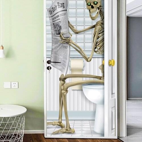 Creativity Halloween Decoration Skeletons In The Bathroom Door Stickers Wall Glass Window Sticker Party Decor