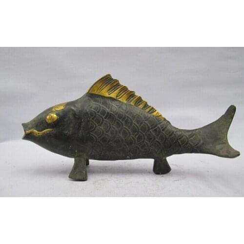 Xd 001746 Lucky Chinese Feng Shui Bronze Gilt cyprinoid Fish Folk fortunate statue