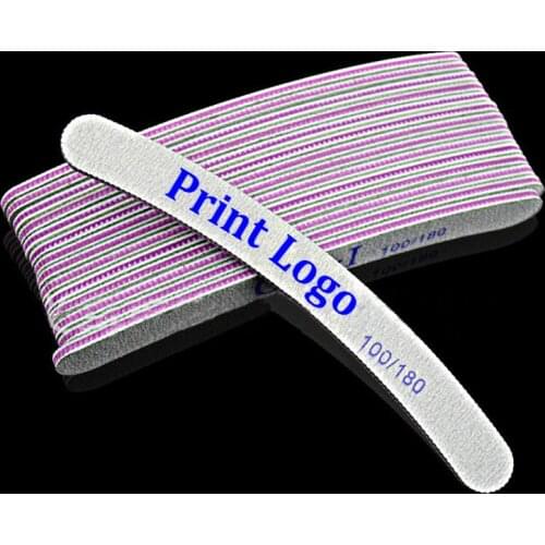 Factory Print Logo 5000pcs Manicure Polish 5 Shapes Nail Buffer Curved Round Emery Strip with Purple Gear Crescent Nail File