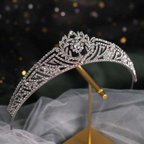 Trendy Silver Color Tiara Crowns For Bride Women Girl Queen Princess Diadem Wedding Hair Accessories Crystal Rhinestone Jewelry