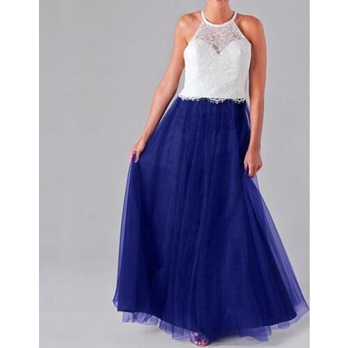 Sexy Halter Royal Blue Tulle Dress Spaghetti Strap Top Lace Prom Long vestido de festa Bridesmaid Dresses