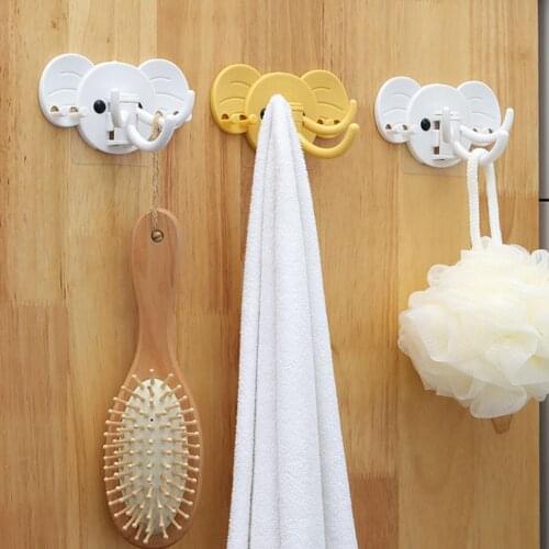 1Pcs 3 Wall Hooks Cute Adhesive Hooks Drill Free Waterproof ABS Elephant Wall Hooks Practical Wall Mounted Tools Wall Hangers