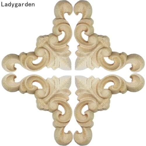 10PCS Woodcarving Corner Decal Unpainted Statues Wood Carved Decal Onlay Applique Frame Furniture Cabinet Door Decor Sculptures