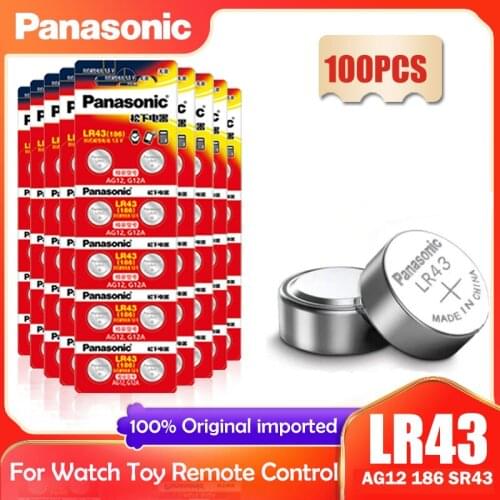 100PCS Panasonic LR43 AG12 186 1.5V Alkaline Battery 386 SR1142 LR1142 SR43 Button Cell Coin For Watch Calculator Control Remote
