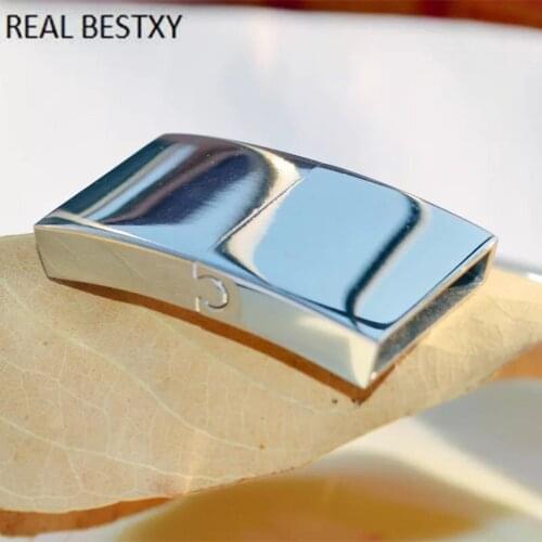 20pcs/lot hole size 15*3mm Custom logo Stainless Steel Clasps Oblate Buckle Magnet Hook Jewelry Findings Leather Bracelet Magnet