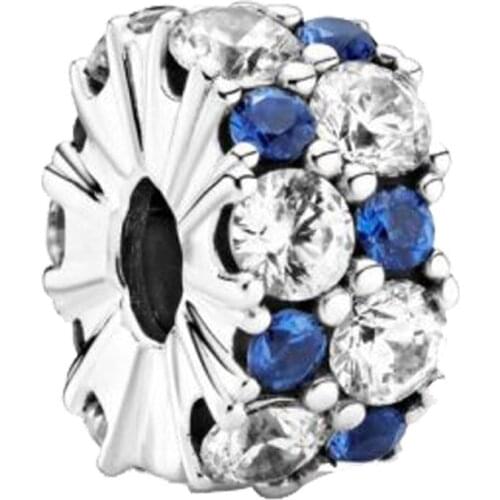 2020 Winter New Christmas Gift Jewelry Fit Original Pandora Bracelet 925 Sterling Silver Beads Clear & Blue Sparkling Clip Charm