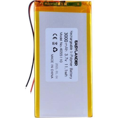 4055110 3.7V 3000mAh Rechargeable li Polymer Li-ion Battery For PDA DVR tablet PC MP3 MP4 DVR GPS Speaker Toys