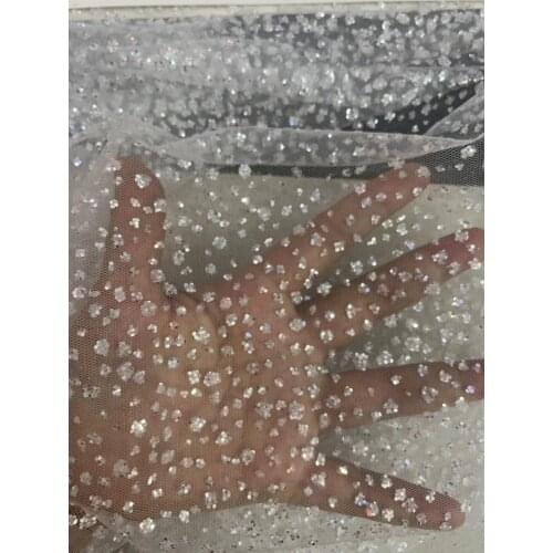5yards atp014 crystal white glued glitter sugar lace net mesh fabric for sawing/fashion wedding/party