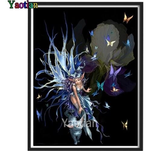 5d DIY Diamond Painting Cartoon elf girl butterfly and cat Diamond Embroidery Full Display Full Square Stones Mosaic pattern