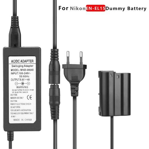 EU/ US EN-EL15 Dummy Battery with AC Power Adapter Charger Kits for Nikon D800 D810 D500 D600 D610 D750 D7000 Z6 EP-5B