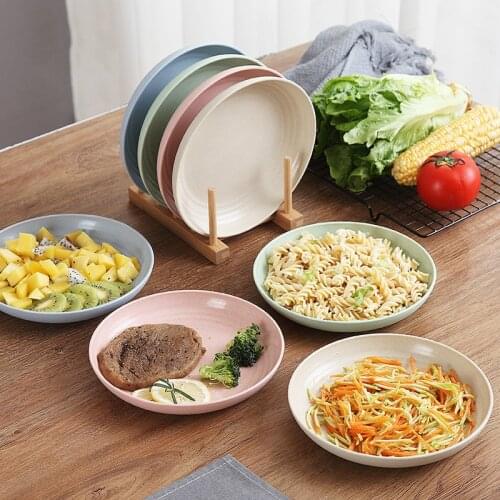 Four-piece Large Wheat Straw Tableware Household Round Fruit and Vegetable Dish Bone Dish Garbage Dish Kitchen Accessories