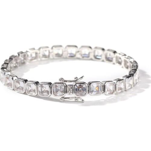 Hip Hop 1 Row Square CZ Stone Paved Bling Iced Out Tennis Link Chain Bracelet For Men Rapper Jewelry Drop Shipping