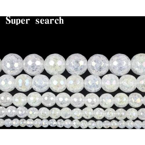 15 "Stranded Faceted color crack Beads White Clear Quartz Crystals Loose Round Beads For Jewelry Making Neck Bracelet 4-12mm