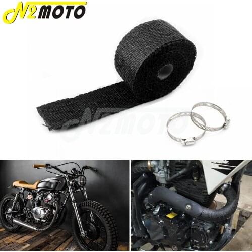 Black 5M Roll Thermal Exhaust Header Pipe Heat Wrap Tape + Buckle Belts Kit Motorcycle Front Rear Left Right Pipe Anti-hot Wrap