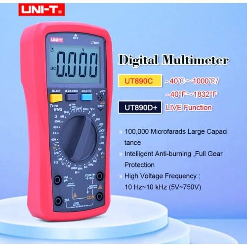 UNI-T UT890C/UT890D+ Digital Multimeter True RMS Manual Range AC DC Frequency Capacitance New products, low price promotion