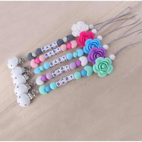 Baby letter Flower Beads Silicone Pacifier Chain Safe Silicone Teething Pacifier Clips Chain For Newborn Chewable Toys Accesory