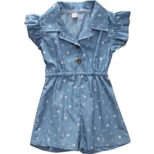 2-6Years Toddler Kid Baby Girl Clothes Short Sleeve Floral Denim Romper Jumpsuit Summer Outfit Playsuit
