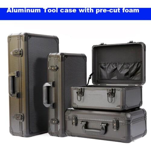 Long Aluminum Tool case suitcase toolbox File box Impact resistant safety case equipment camera case with pre-cut foam lining