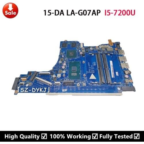 For HP 15-DA Laptop Motherboard EPK50 LA-G07AP W/ i5-7200U L36493-001 L36493-601 L38628-601 L38628-001 Mainboard
