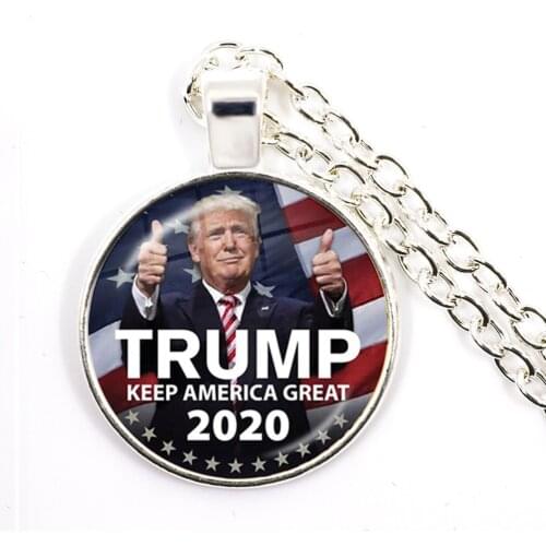 Donald Trump 2020 Collection Glass Cabochon Necklace USA Flag Keep America Great 3D Print Pendant Necklace Jewelry For Women Men