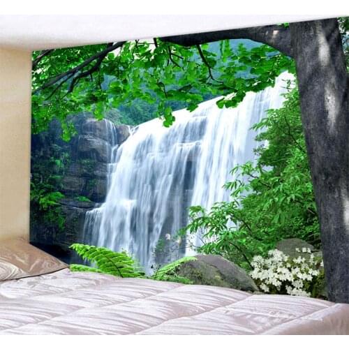 Forest waterfall tapestry seascape sunshine woods natural scenery wall hanging mandala bohemian art home decoration 8 size