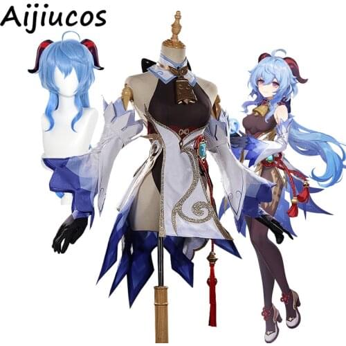 Genshin Impact Costume Ganyu Cosplay Halloween Party Dress For Women Girls Full Set