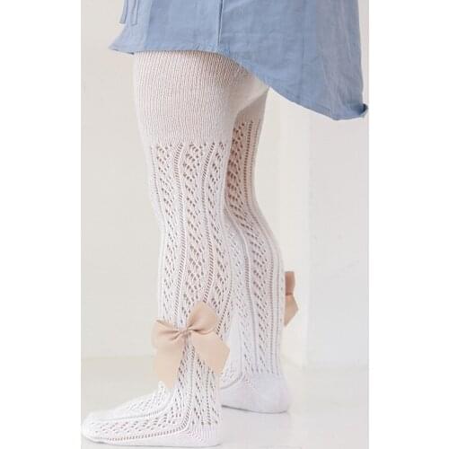 Kids Girls Cotton Ribbed Bow Pantyhose Toddler Child Summer Princess Knit Tights Newborn Infant Thin Mesh Pants Baby Accessories