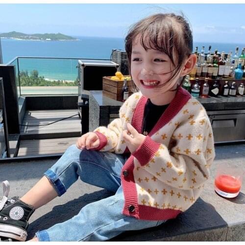 Girls Floral Cardigan 2021 Autumn New New Loose Childrens Sweater Jacket Baby Girl Long Sleeve Top Knitwear