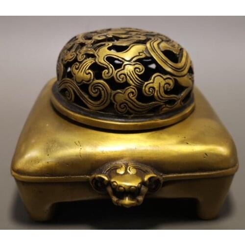 China brass beast head Hollow out Incense burner crafts statue