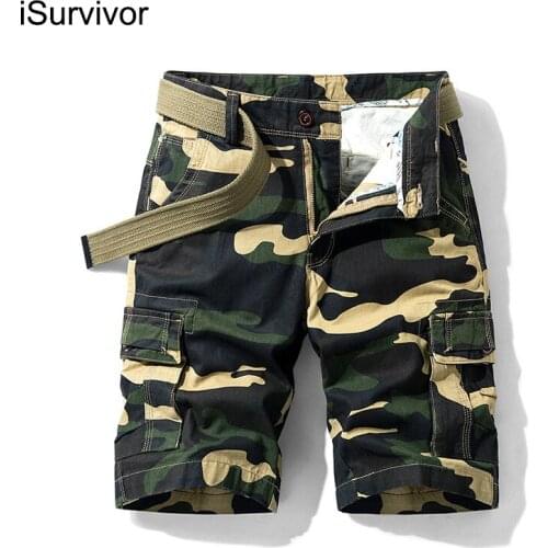 ISurvivor2021 Summer New Casual Loose Overalls Multi-Pocket Cotton Camouflage Shorts