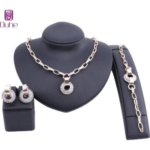 Fashion Crystal Wedding Jewelry Sets for Women Brides Party Costume Jewellery Luxury Bridal Necklace Earrings Bracelet Sets