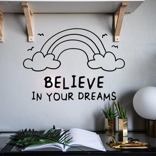 Motivation Words Believe In Your Dreams Rainbow Quote Vinyl Wall Stickers Decal Home Decor Living Room Art Mural