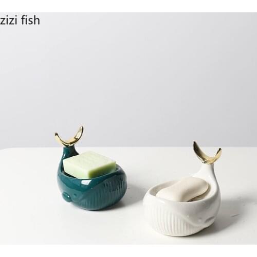 Golden Whale Shape Soap Dishes Golden Ceramic Drain Soap Holder Bathroom Accessories Soap Box Gilded Porcelain Bath Supplies