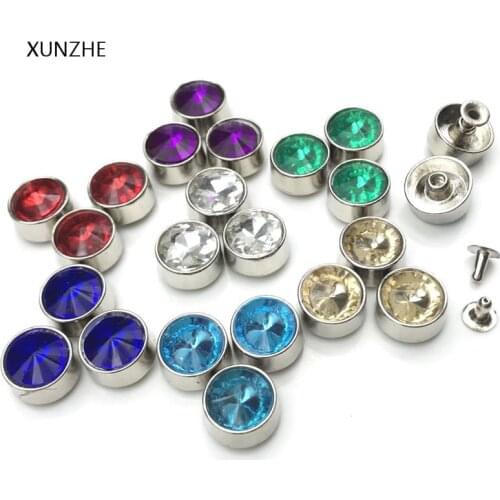 XUNZHE 20PCS 12mm Alloy inlaid diamond round rivet studs for clothes screws for belts rivets for clothes pearl jewelry set